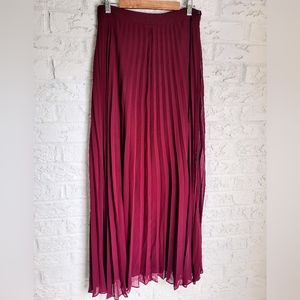 Pleated Wine Colored Maxi Skirt